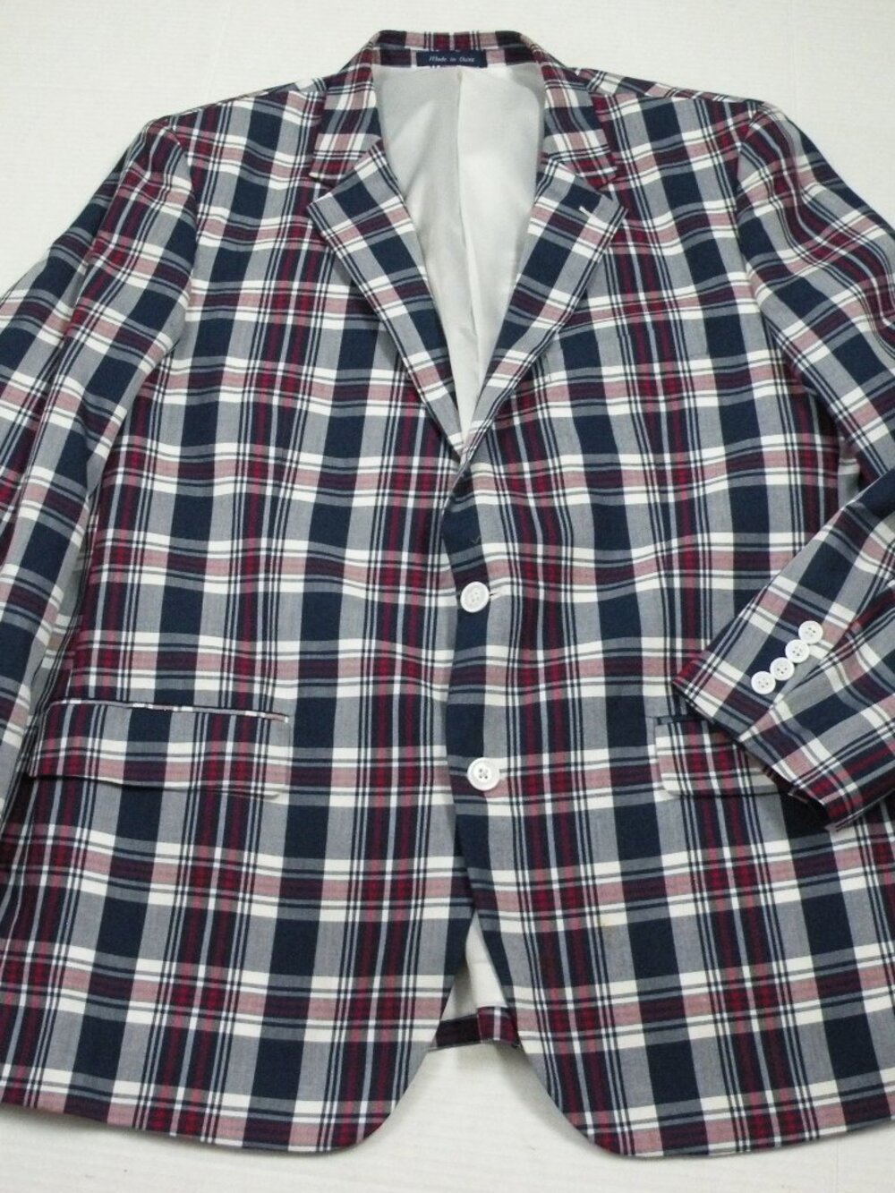 NWOT Alan Flusser Men’s plaid blazer red white blue 100% cotton 48R
